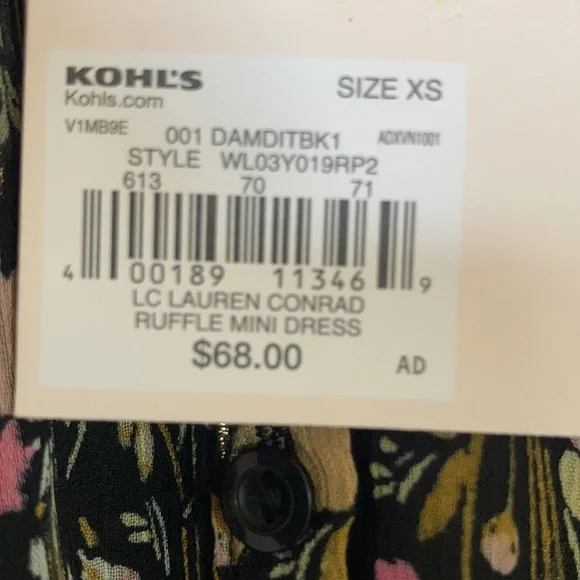 Relist9/28🔺LC Lauren Conrad floral print mini dress ruffle & metallic detail XS - Picture 10 of 17